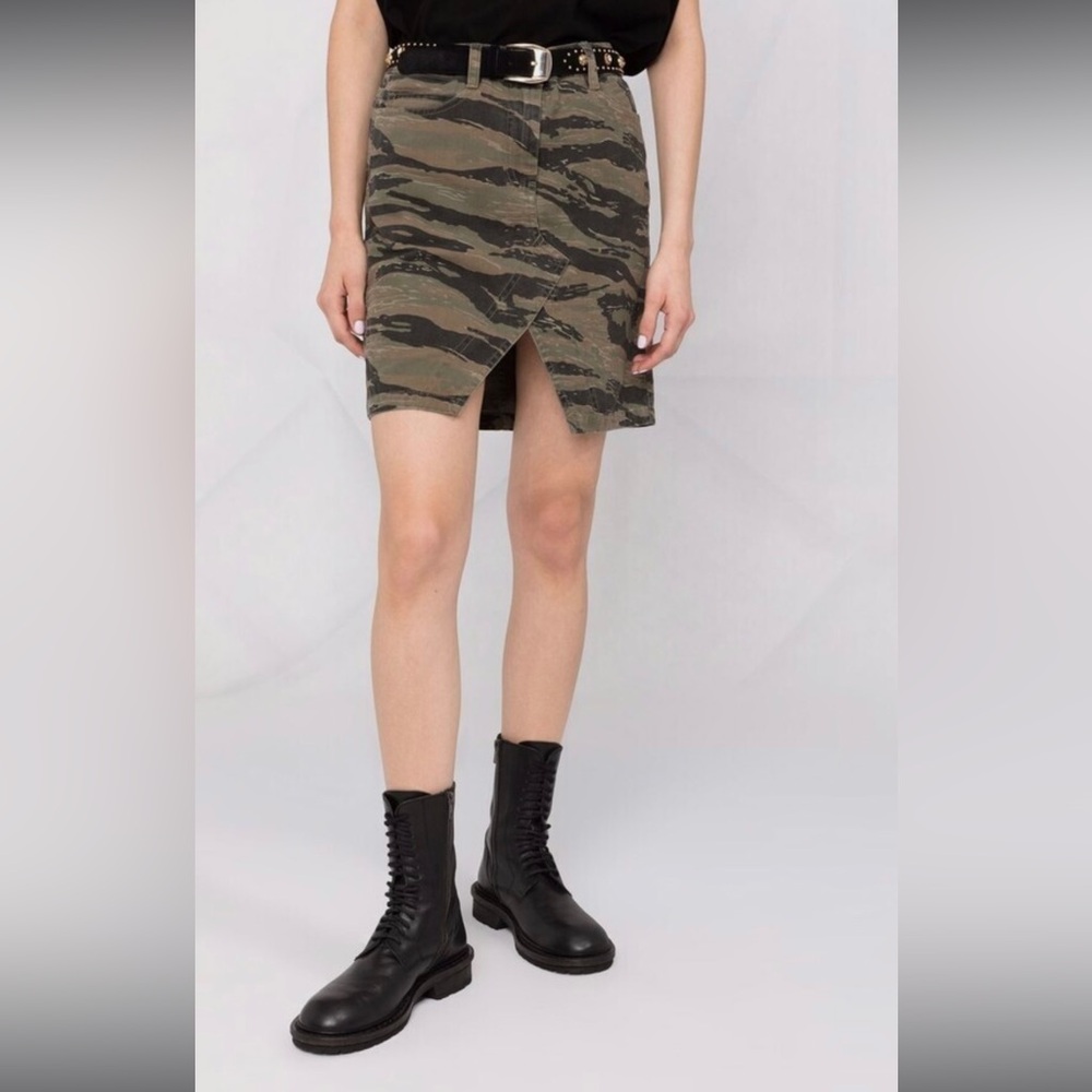 NWOT Zadig & Voltaire Kaki Jeu Camo-Print Canvas Green Cotton Mini Skirt
